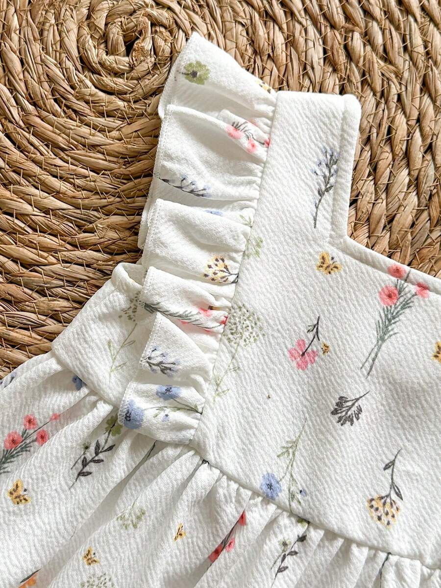 Baby Daisy Print Ruffled Hem Dress for Cute Summer Daily Wear