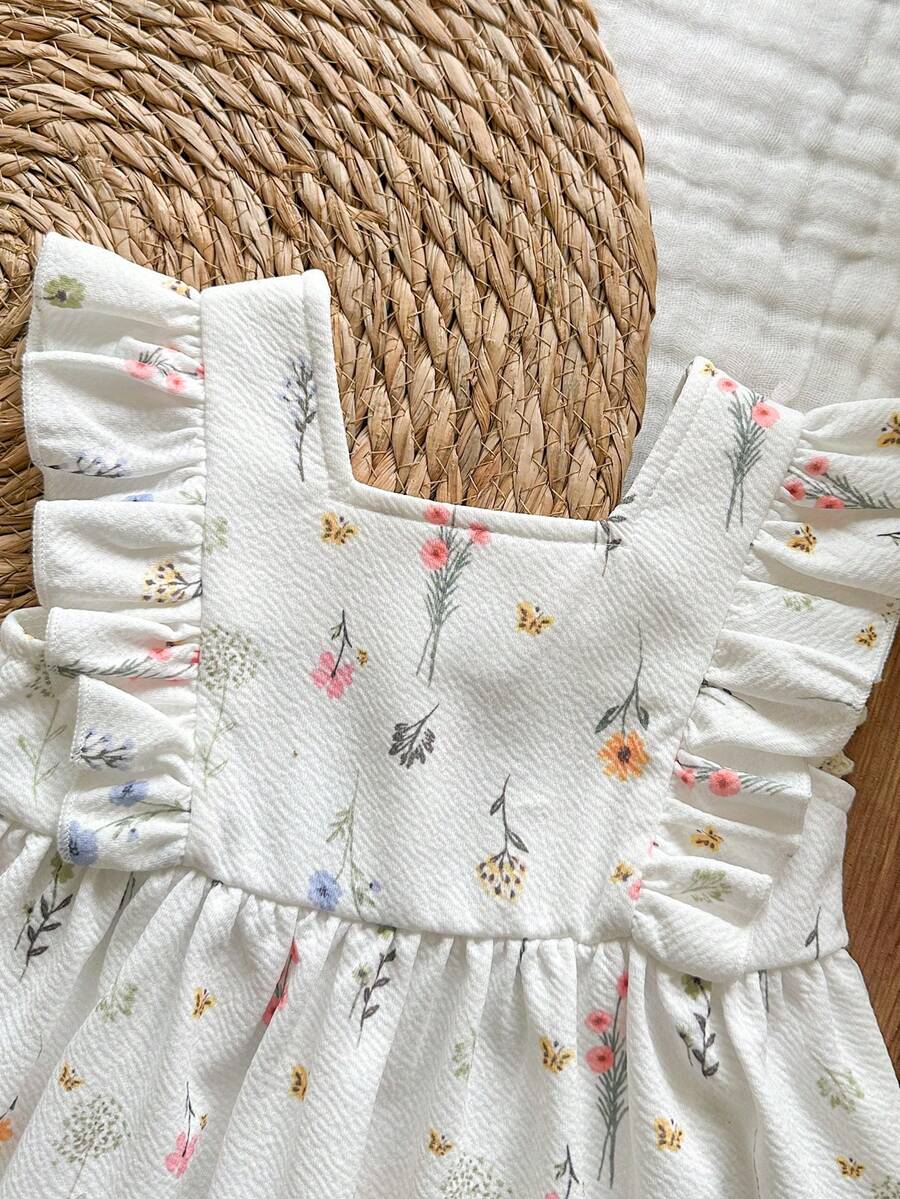 Baby Daisy Print Ruffled Hem Dress for Cute Summer Daily Wear