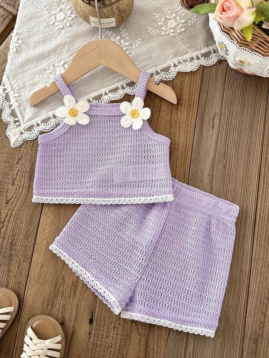 Striped Knit Camisole And Shorts Set For Baby Girls Summer Vacation Wear