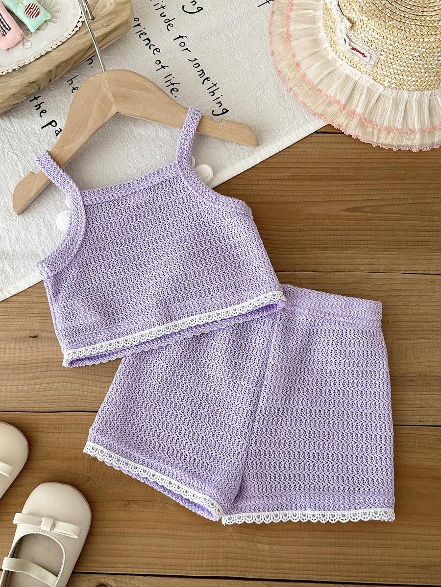 Striped Knit Camisole And Shorts Set For Baby Girls Summer Vacation Wear