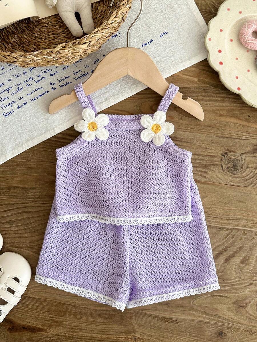 Striped Knit Camisole And Shorts Set For Baby Girls Summer Vacation Wear