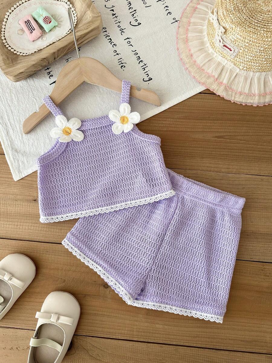 Striped Knit Camisole And Shorts Set For Baby Girls Summer Vacation Wear