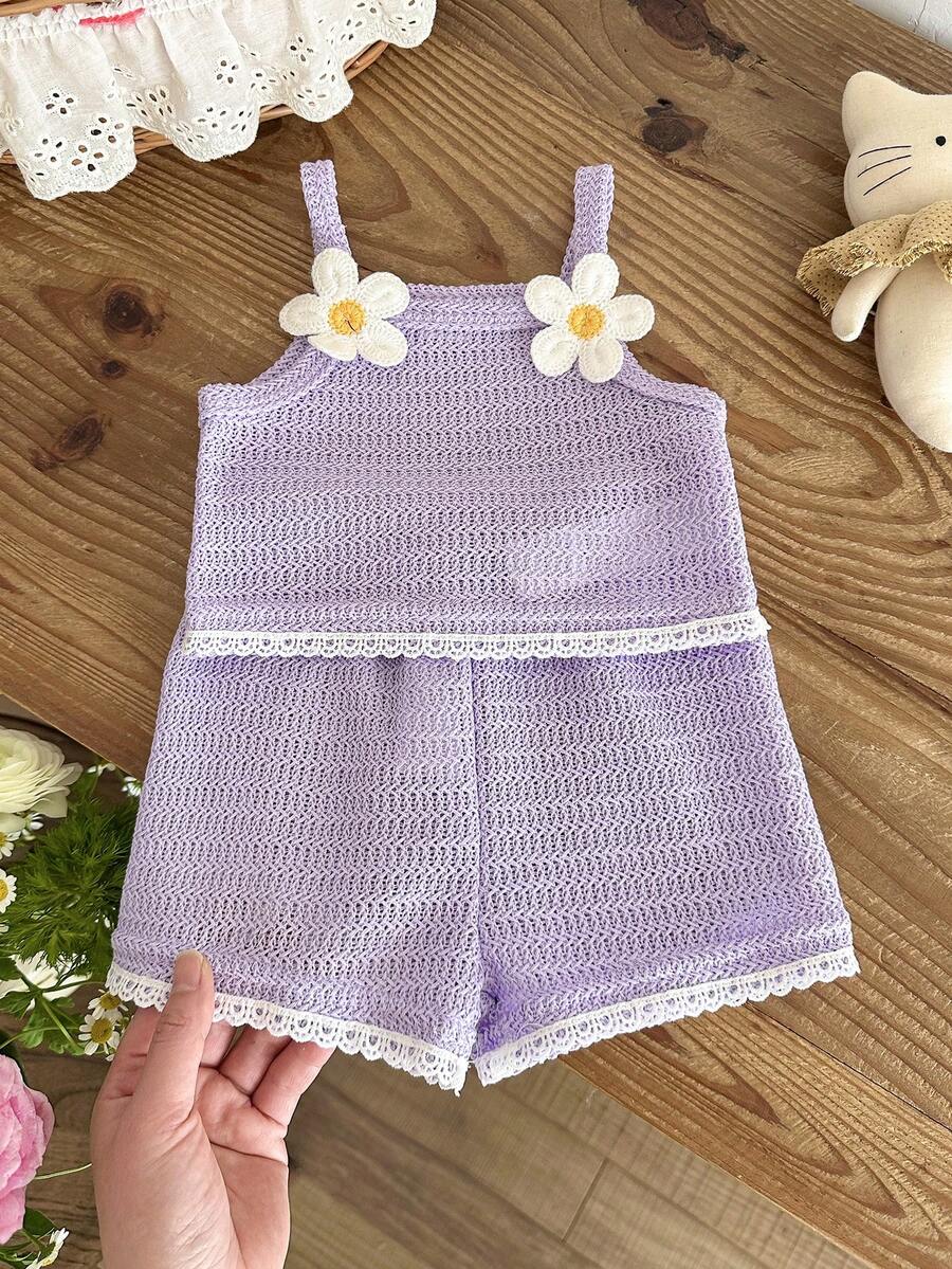 Striped Knit Camisole And Shorts Set For Baby Girls Summer Vacation Wear