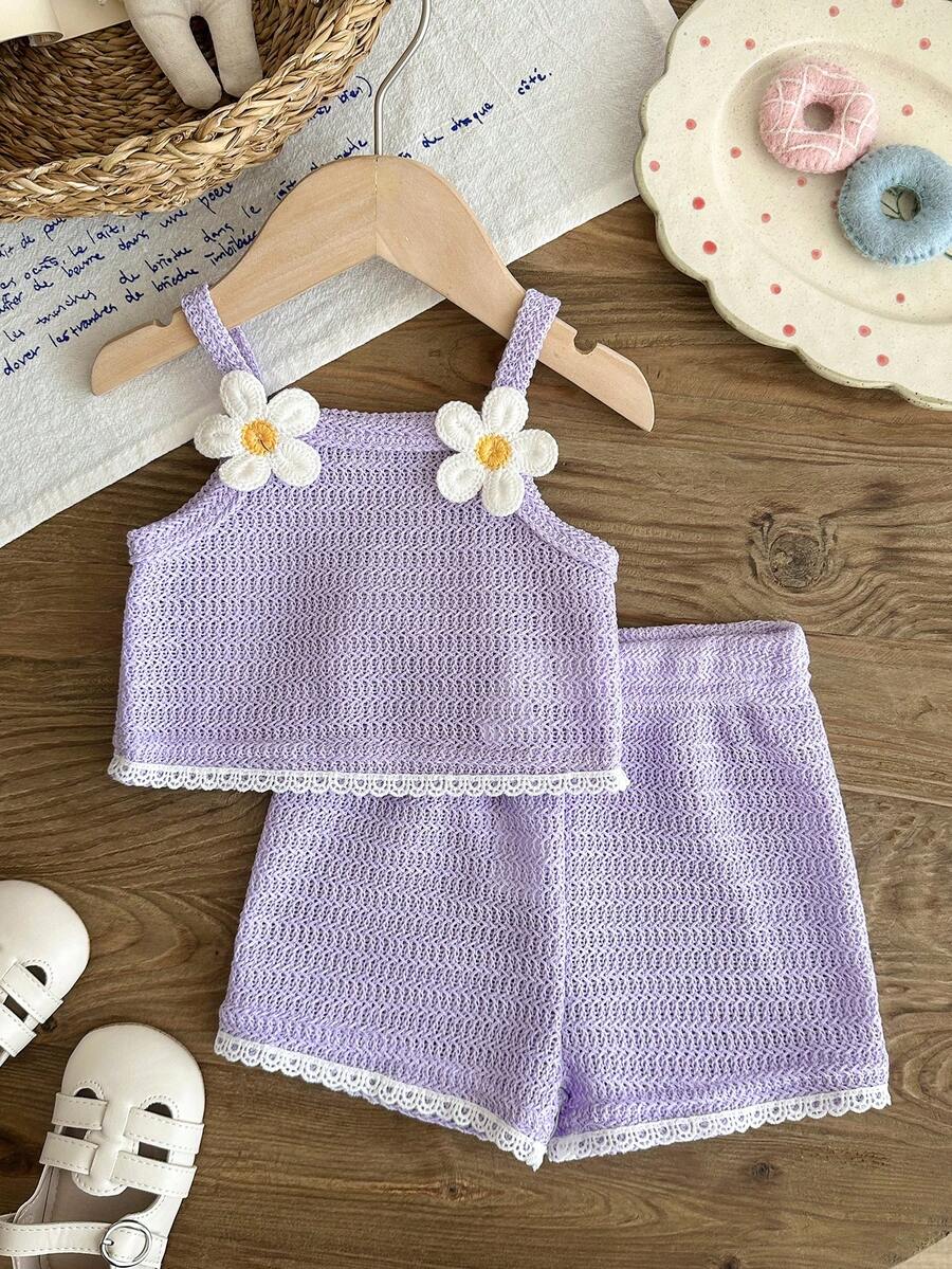Striped Knit Camisole And Shorts Set For Baby Girls Summer Vacation Wear
