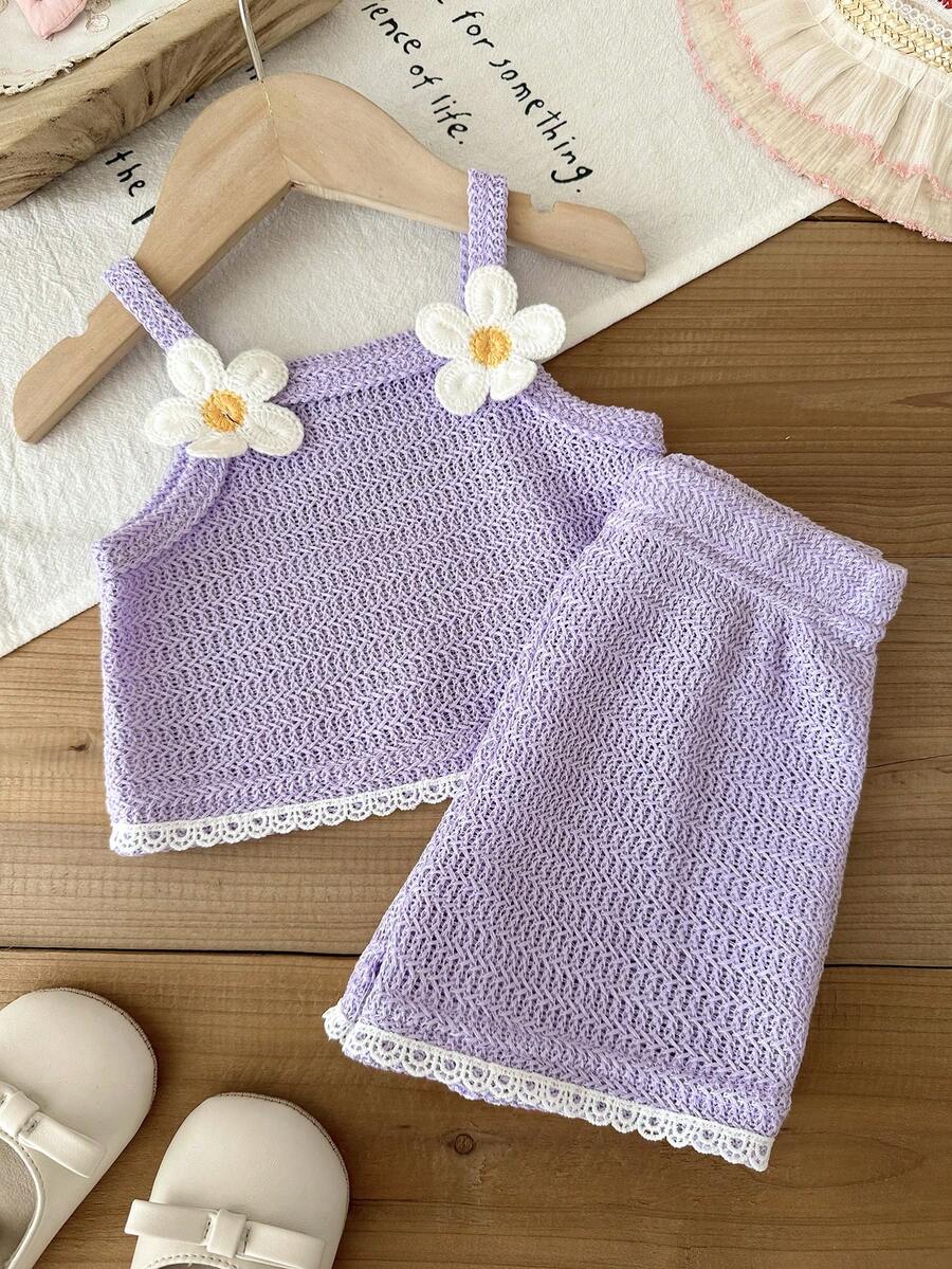 Striped Knit Camisole And Shorts Set For Baby Girls Summer Vacation Wear