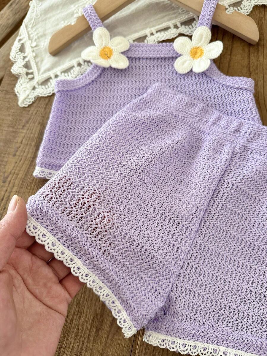 Striped Knit Camisole And Shorts Set For Baby Girls Summer Vacation Wear