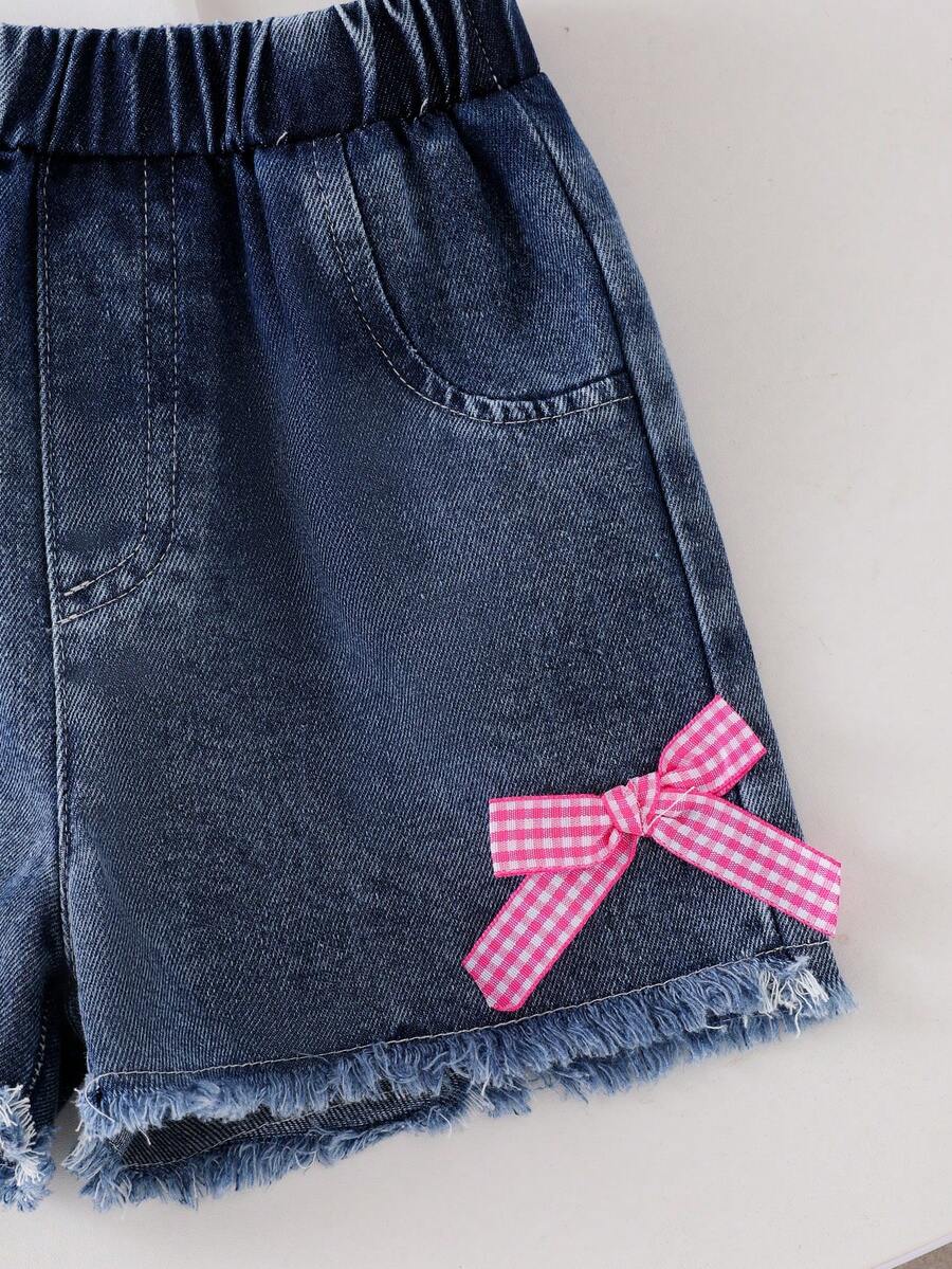 Cherry Print T-Shirt and Embroidery Pattern Contrast Shorts Set for Baby Girls