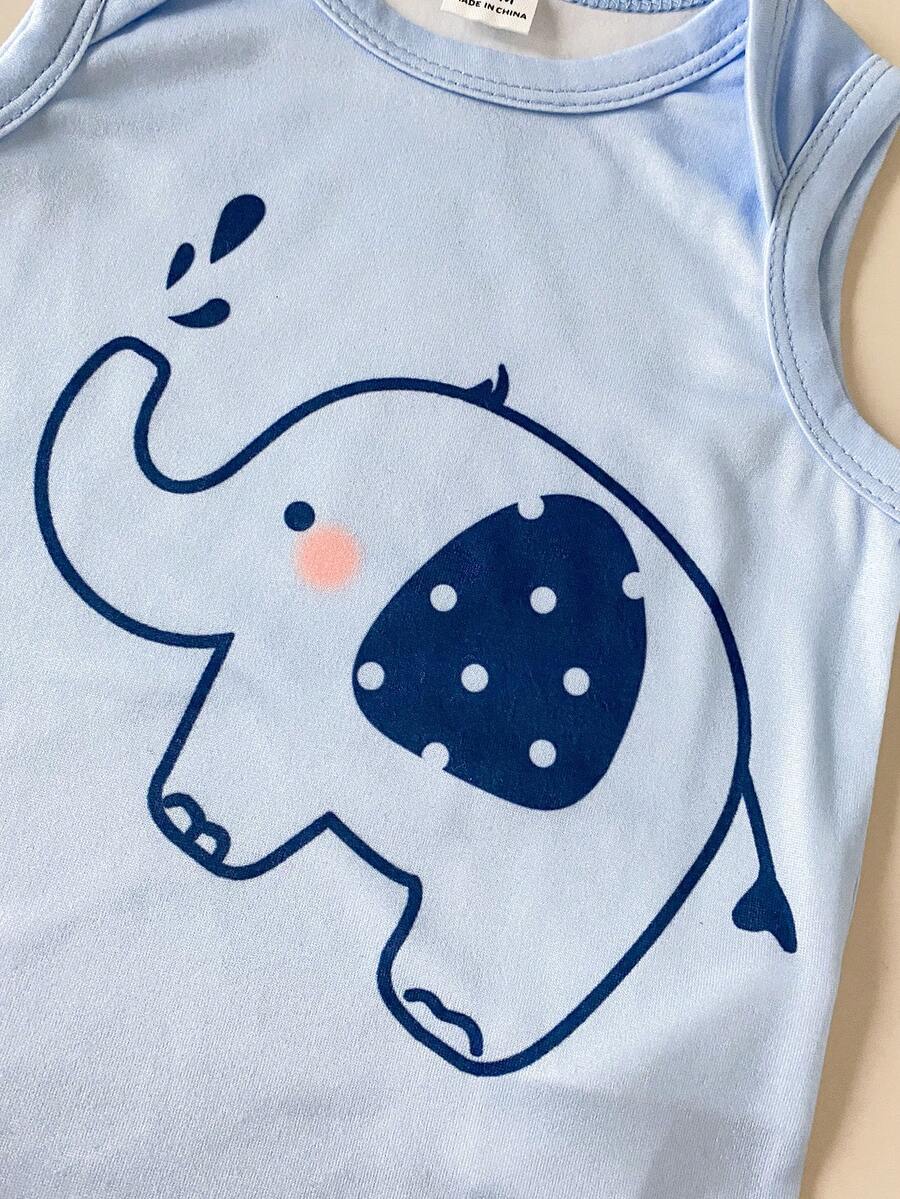 4PCS Baby Elephant Striped Print Short Sleeve Romper Set for Daily Wear and Playtime