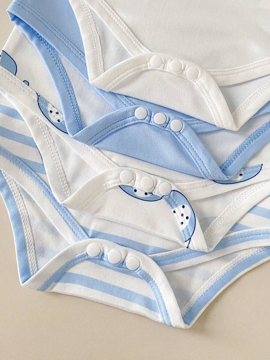 4PCS Baby Elephant Striped Print Short Sleeve Romper Set for Daily Wear and Playtime