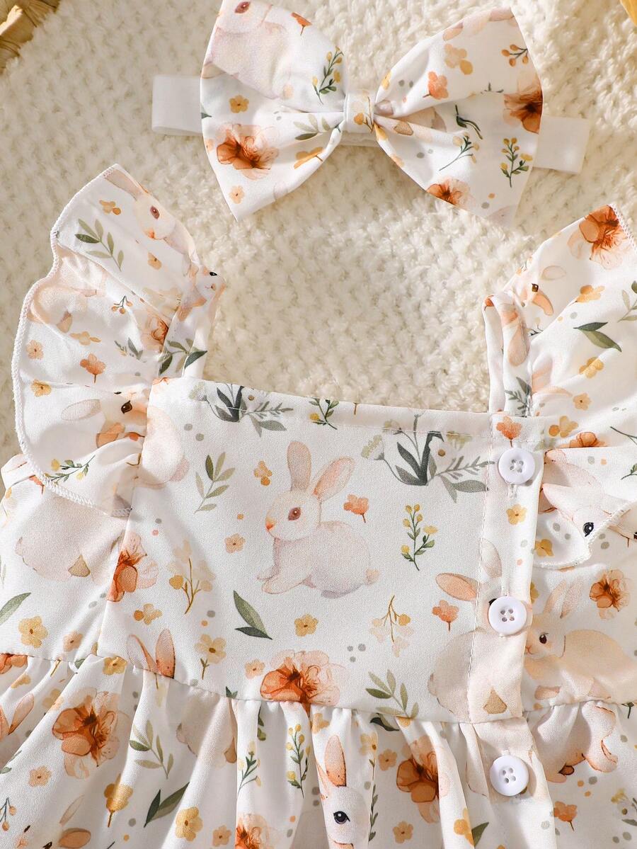 2PCS Baby Watercolor Floral Dress and Hairband Set for Cute Summer Outings