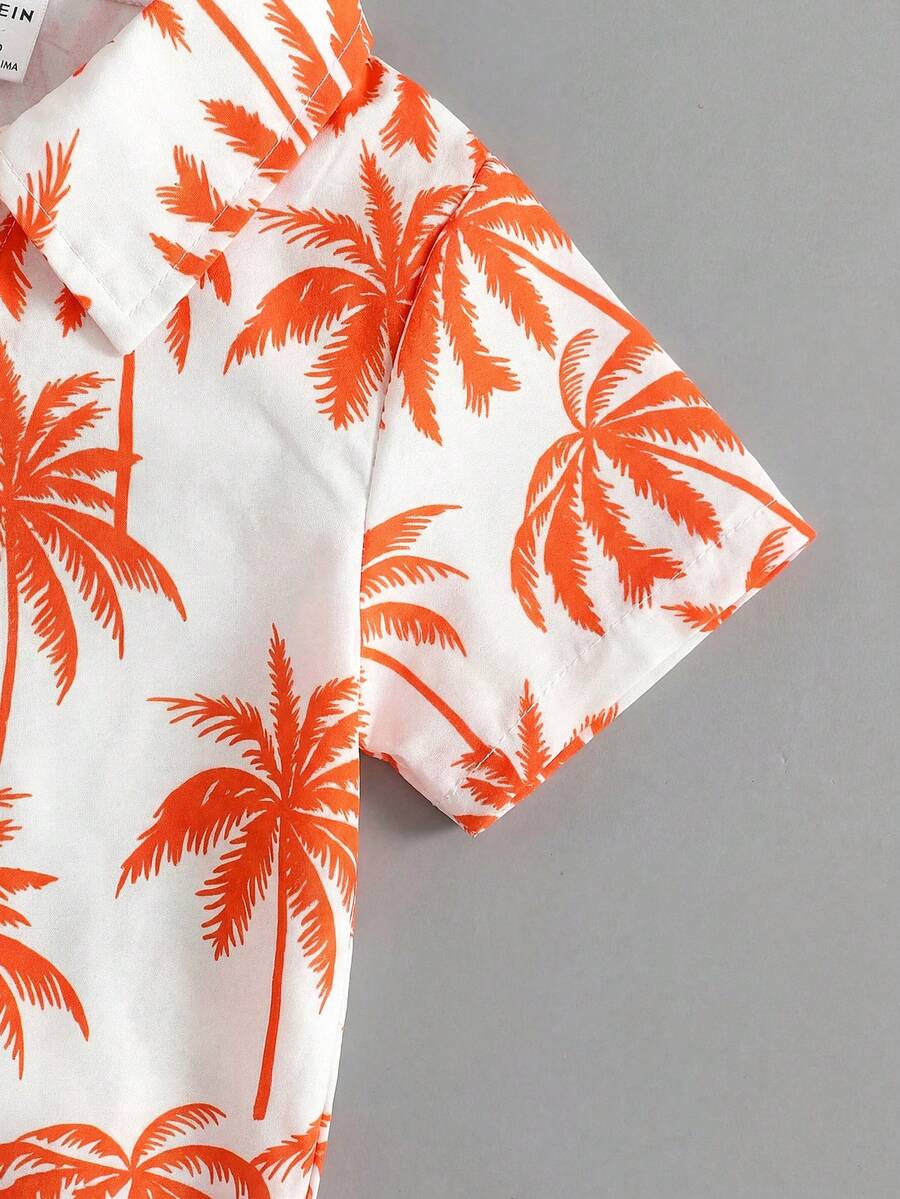 2pcs/Set Baby Boy Tropical Plant Pattern Vacation Outfit (6M-3T)
