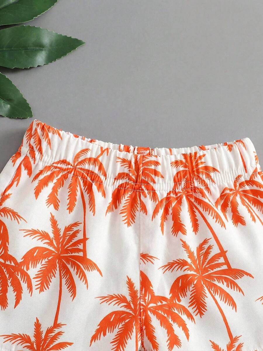 2pcs/Set Baby Boy Tropical Plant Pattern Vacation Outfit (6M-3T)