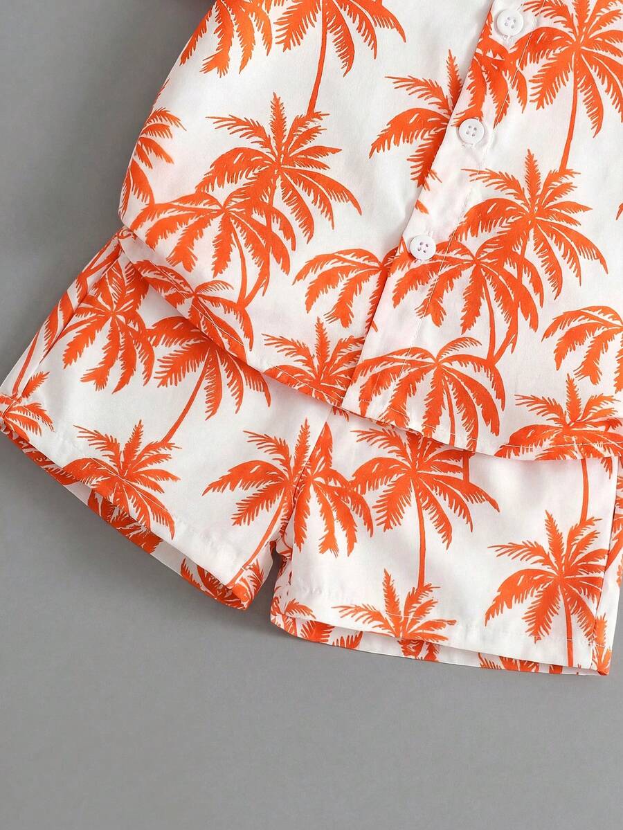 2pcs/Set Baby Boy Tropical Plant Pattern Vacation Outfit (6M-3T)