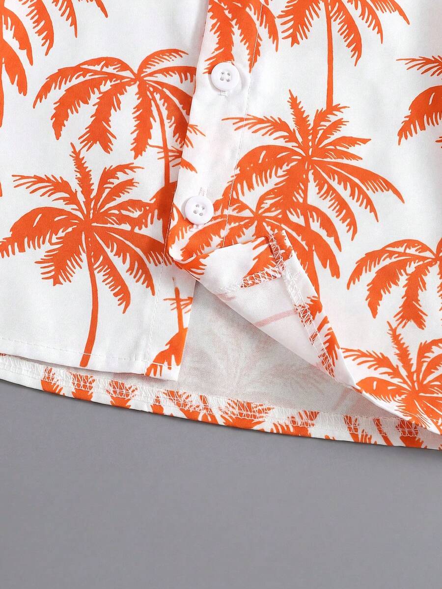 2pcs/Set Baby Boy Tropical Plant Pattern Vacation Outfit (6M-3T)