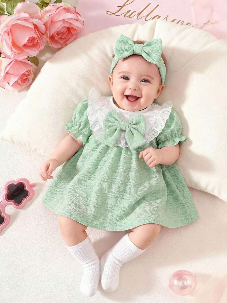 Newborn Pink Bow Dress & Headband Set - Sweet Princess Style Outfit