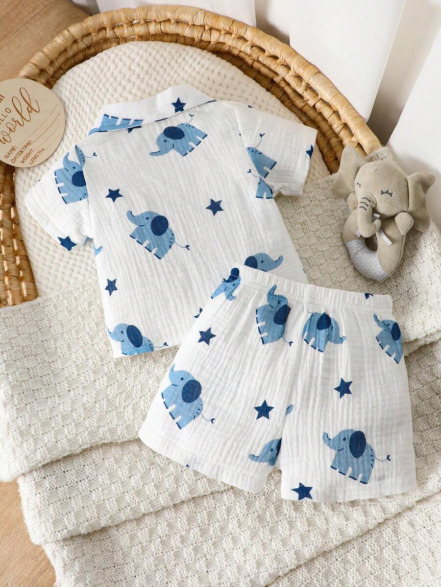 2PCS Baby Boy Gentleman Style Shirt and Shorts Set for Stylish Summer Daily Wear
