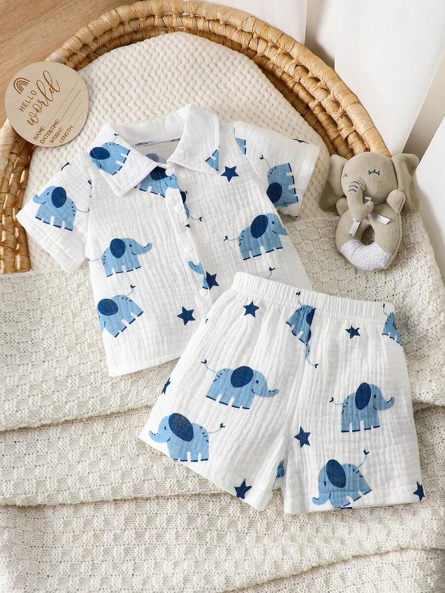 2PCS Baby Boy Gentleman Style Shirt and Shorts Set for Stylish Summer Daily Wear