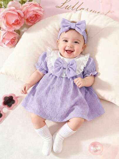 Newborn Pink Bow Dress & Headband Set - Sweet Princess Style Outfit