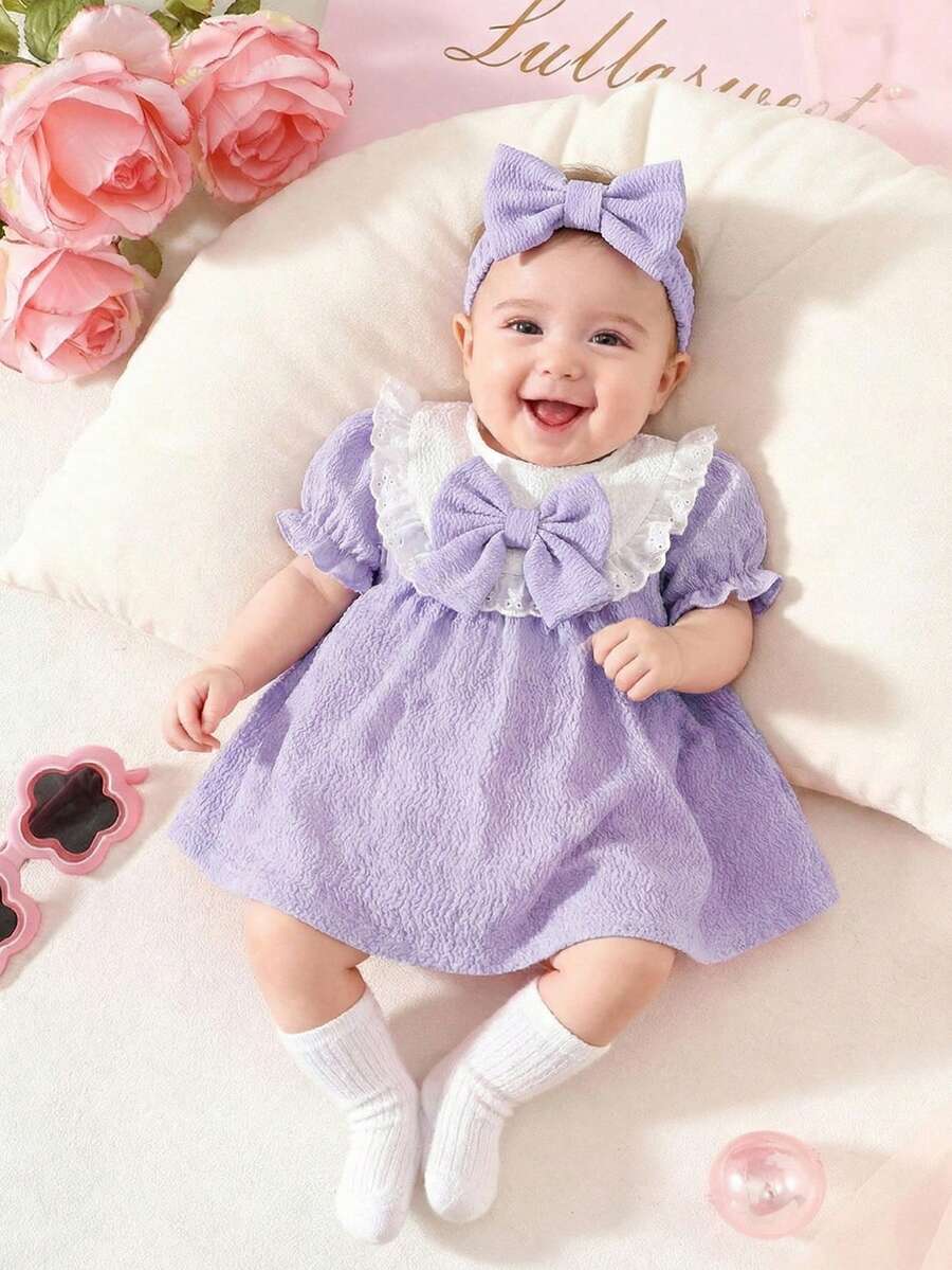 Newborn Pink Bow Dress & Headband Set - Sweet Princess Style Outfit