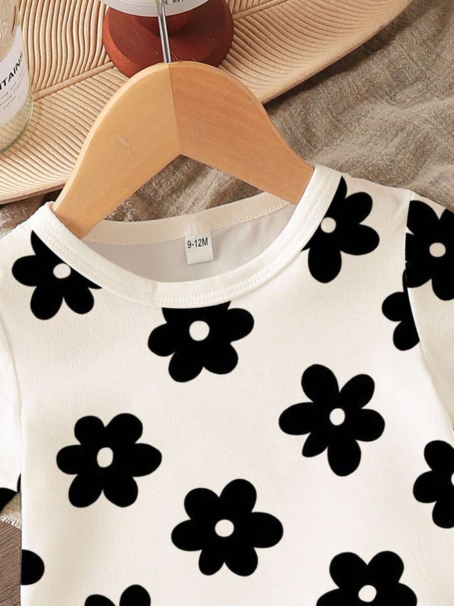 Lemon Fruit & Letter Print Short Sleeve Top and Shorts Set for Baby Girls