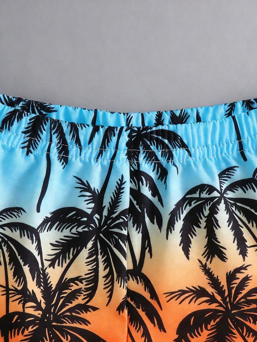 2pcs/Set Baby Boy Tropical Plant Pattern Vacation Outfit (6M-3T)