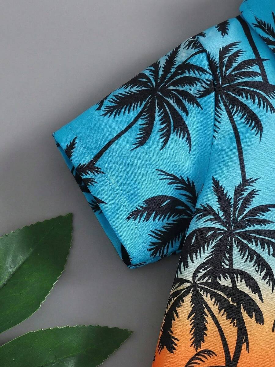 2pcs/Set Baby Boy Tropical Plant Pattern Vacation Outfit (6M-3T)