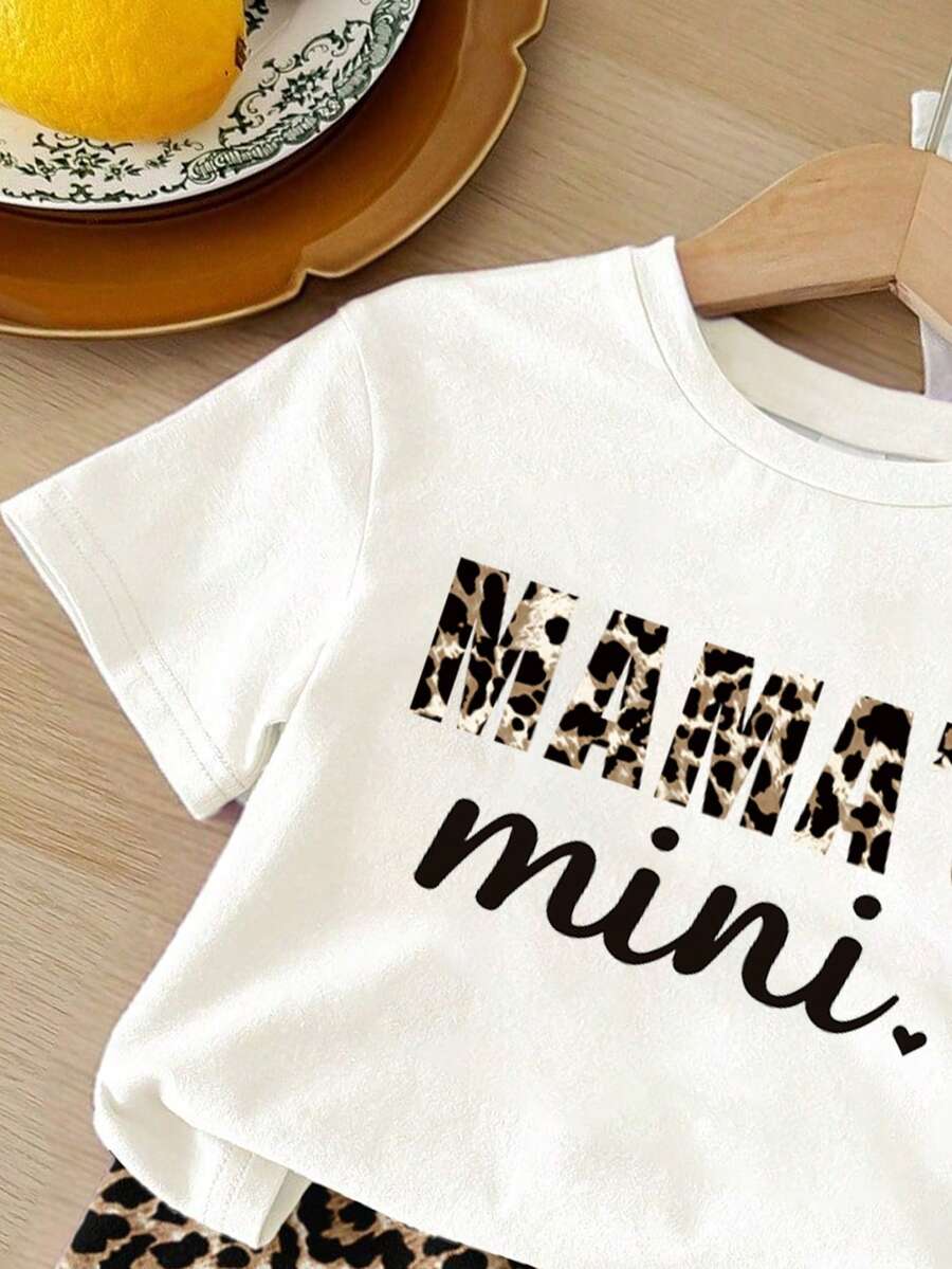 Letter Print And Leopard Shorts Outfit For Baby Girls Casual Summer Wear