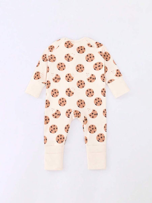 Baby Boy Cookie Print Zip Up Long Sleeve Jumpsuit Pajamas Soft One Piece Sleepwear