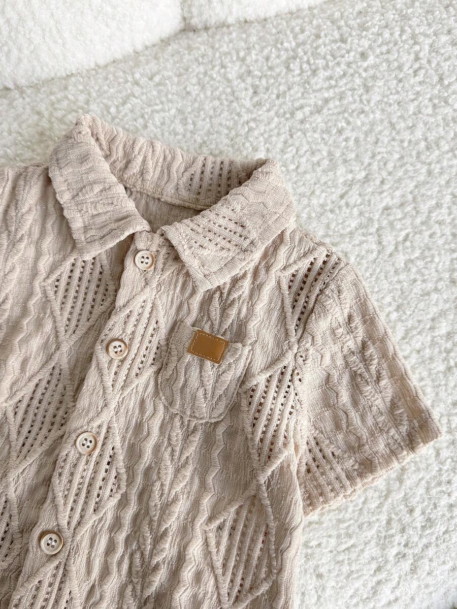 Baby Boy 2pcs Knit Jacquard Summer Set - Short Sleeve Shirt & Elastic Shorts
