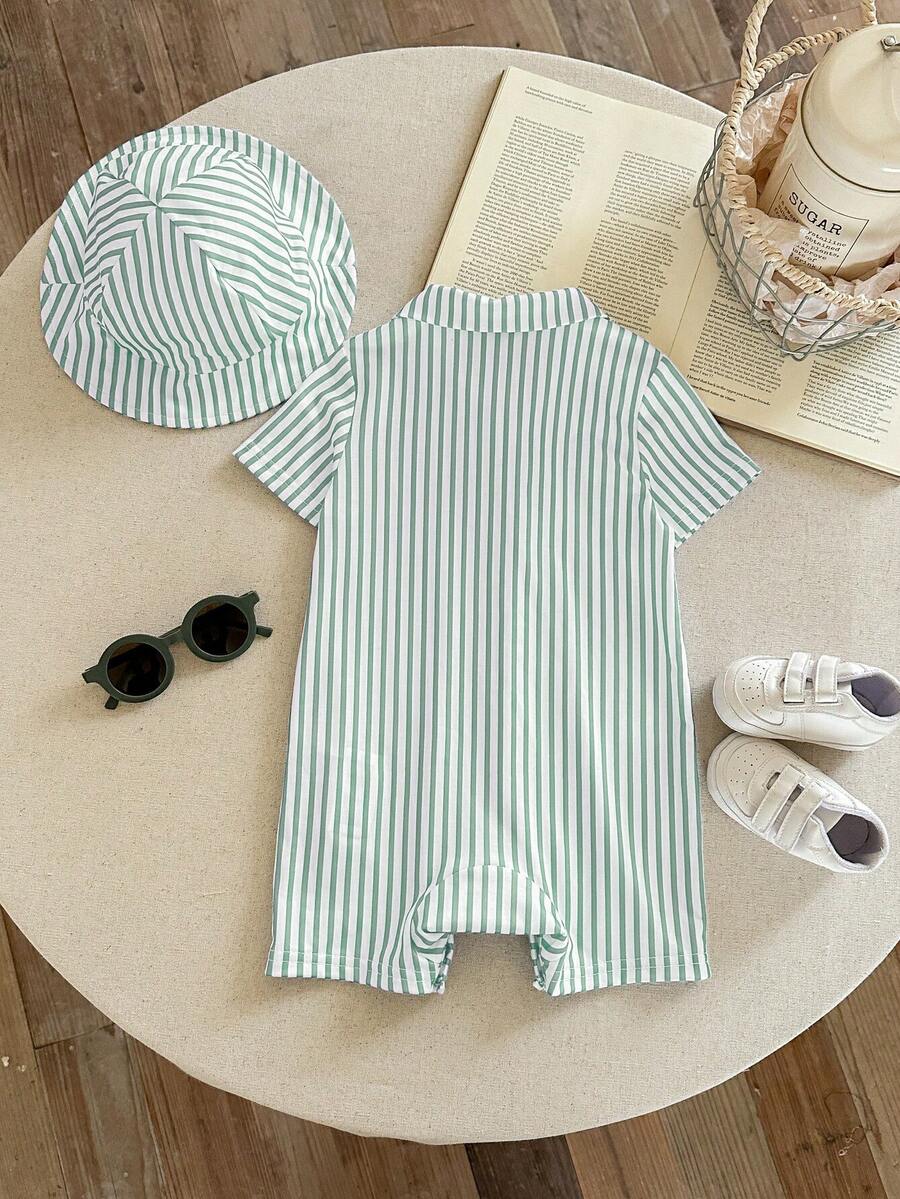Newborn Baby Boy Girl Horse Print Polo Romper & Sun Hat 2 Piece Outfit Set for Spring Summer