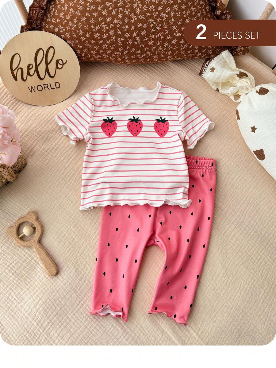 2PCS Baby Daisy Print T-Shirt and Shorts Set for Summer Daily Wear