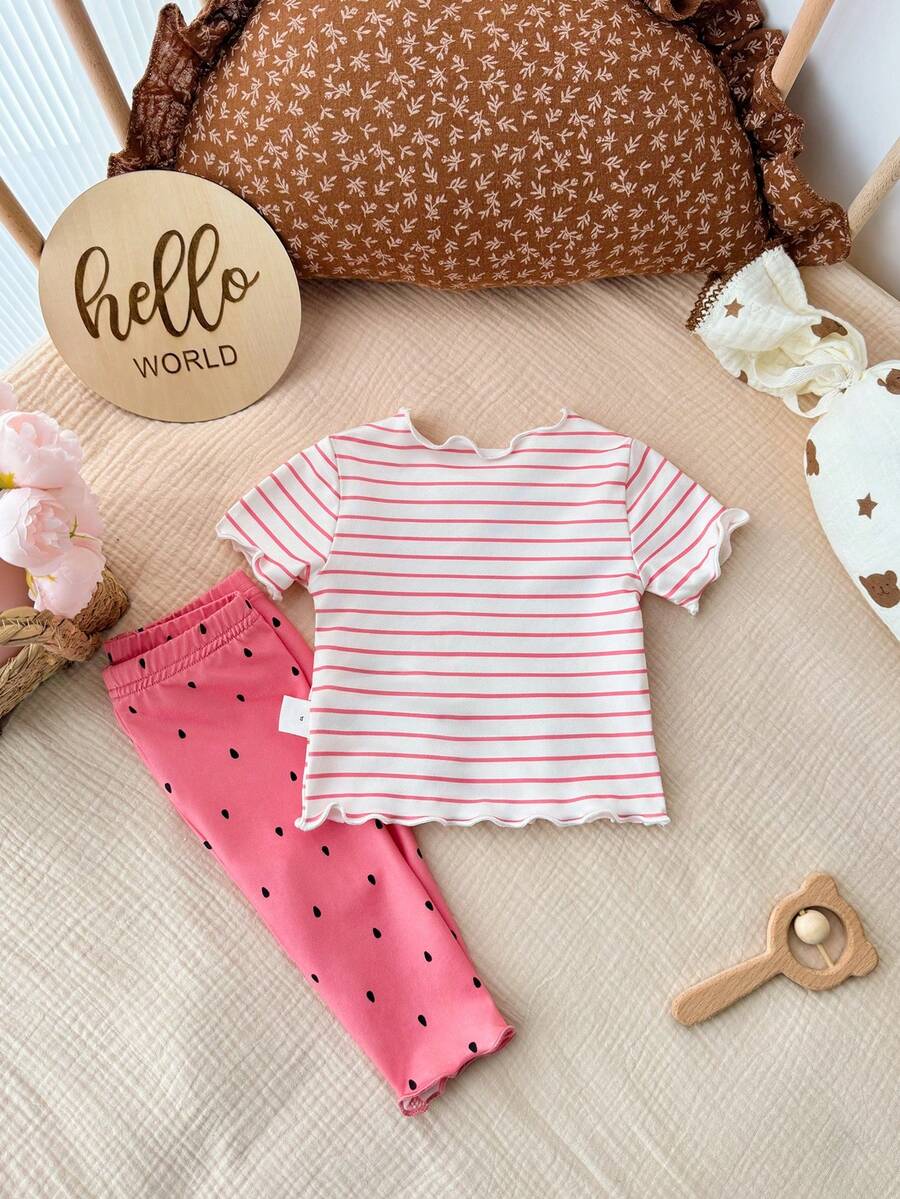 2PCS Baby Daisy Print T-Shirt and Shorts Set for Summer Daily Wear