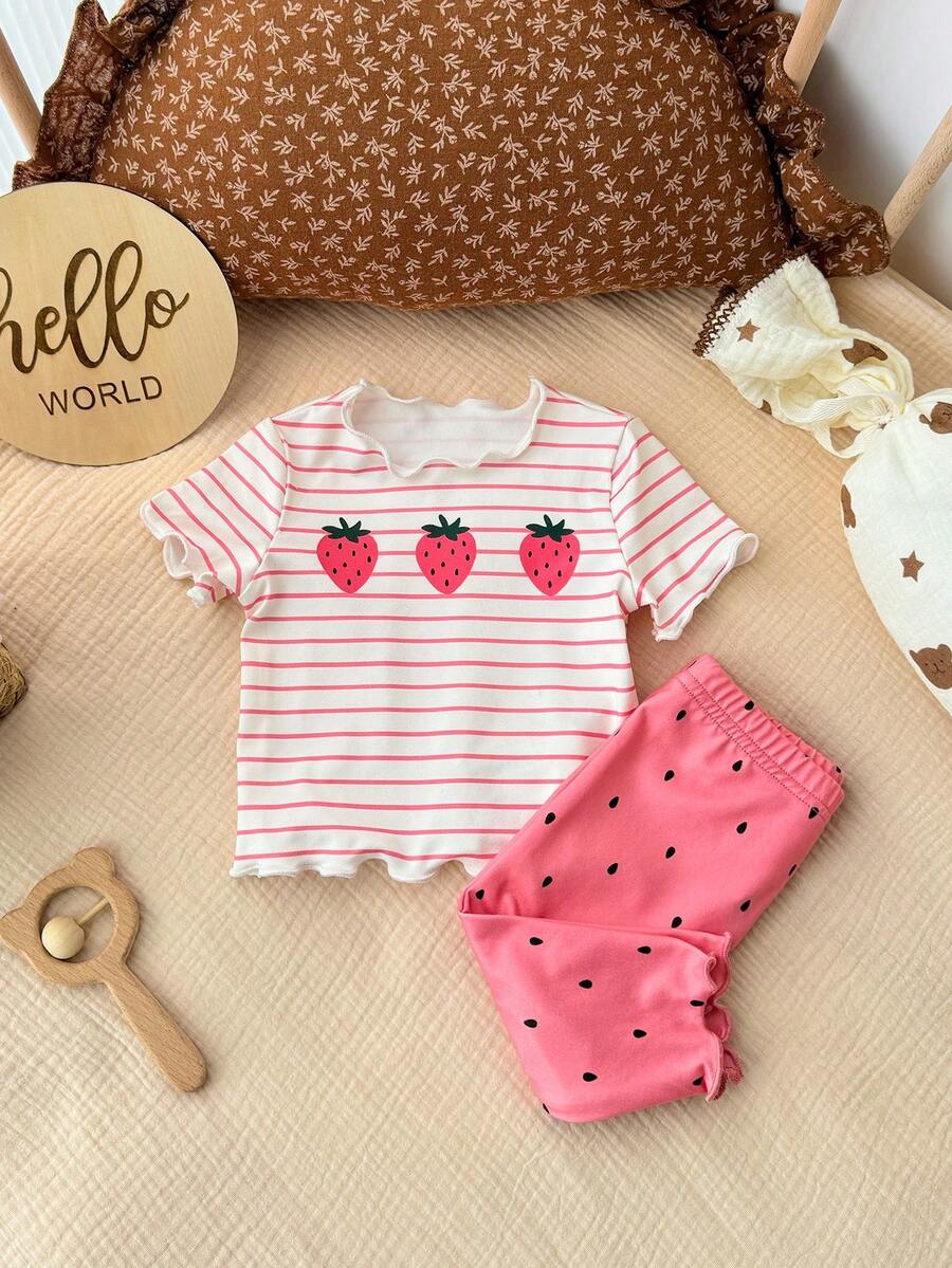 2PCS Baby Daisy Print T-Shirt and Shorts Set for Summer Daily Wear