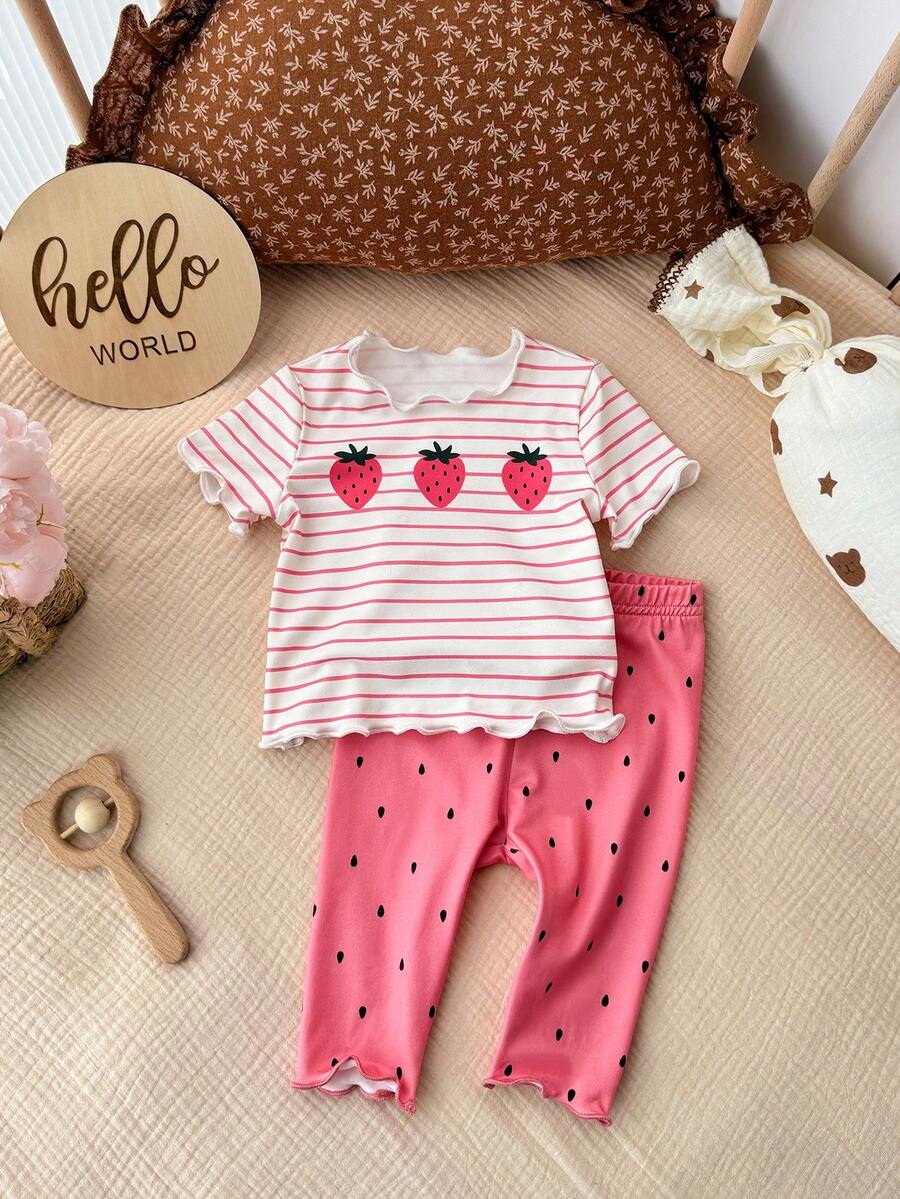 2PCS Baby Daisy Print T-Shirt and Shorts Set for Summer Daily Wear