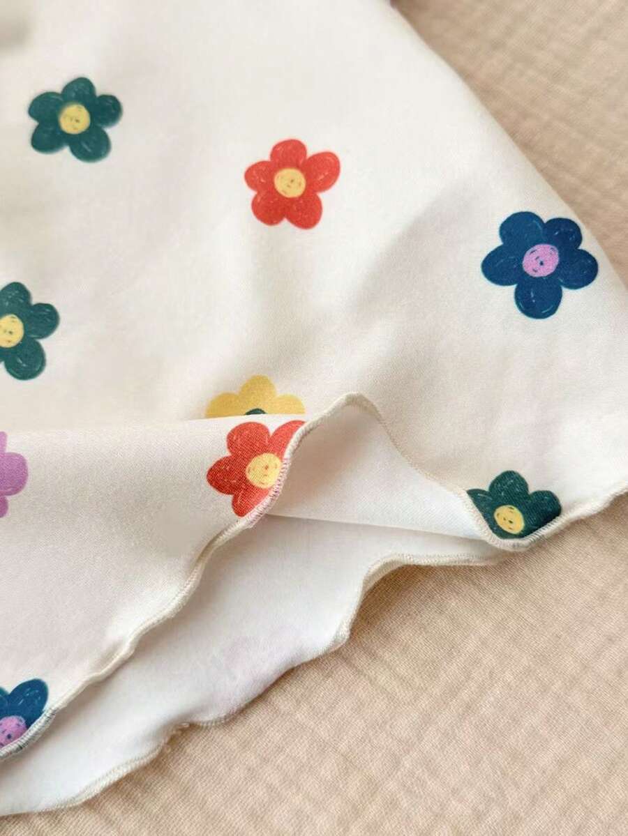 2PCS Baby Daisy Print T-Shirt and Shorts Set for Summer Daily Wear