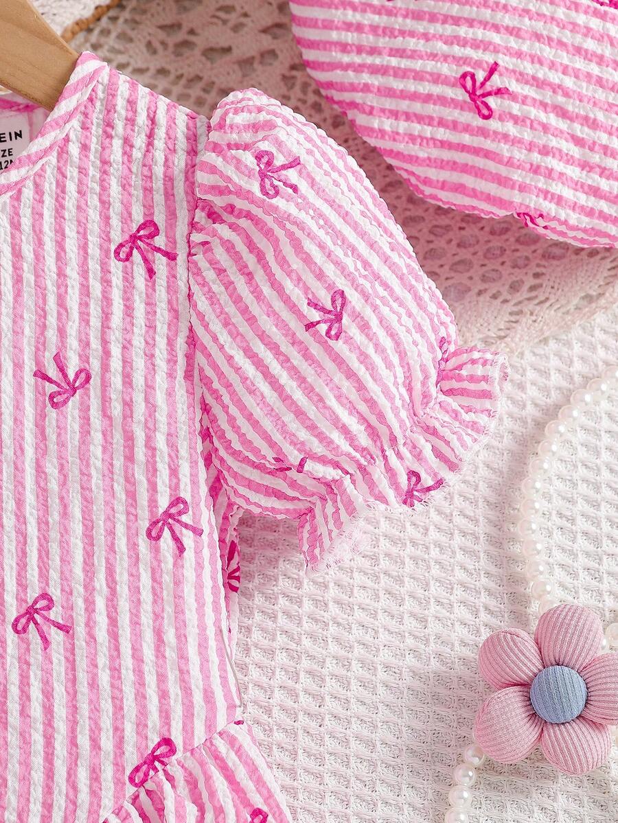 Baby Girls Cherry Plaid Dress And Beret Hat Set Cute Summer Vacation Outfit