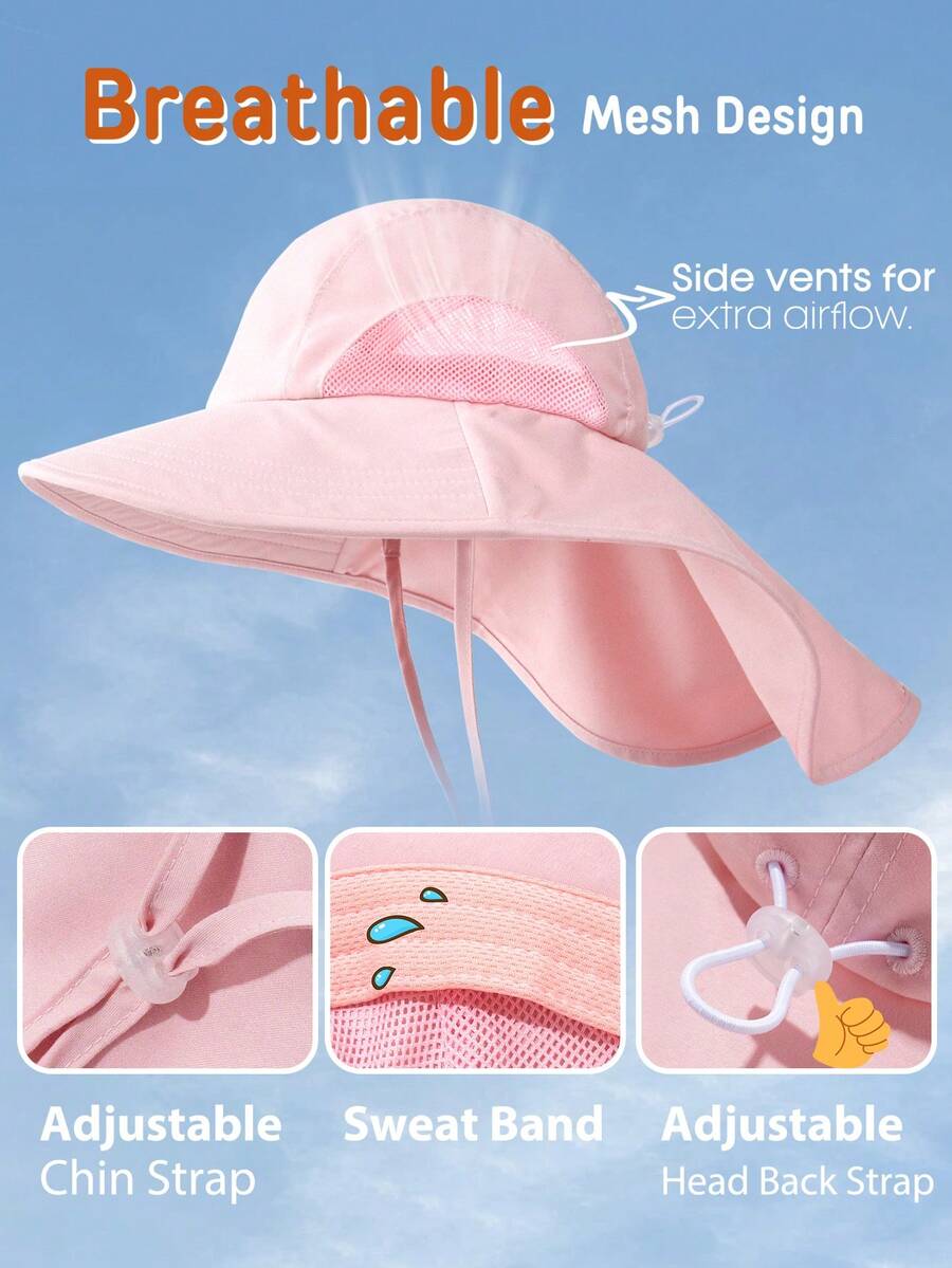 Baby Toddler Wide Brim Sun Hat with Neck Flap UPF Protection Beach and Travel Hat