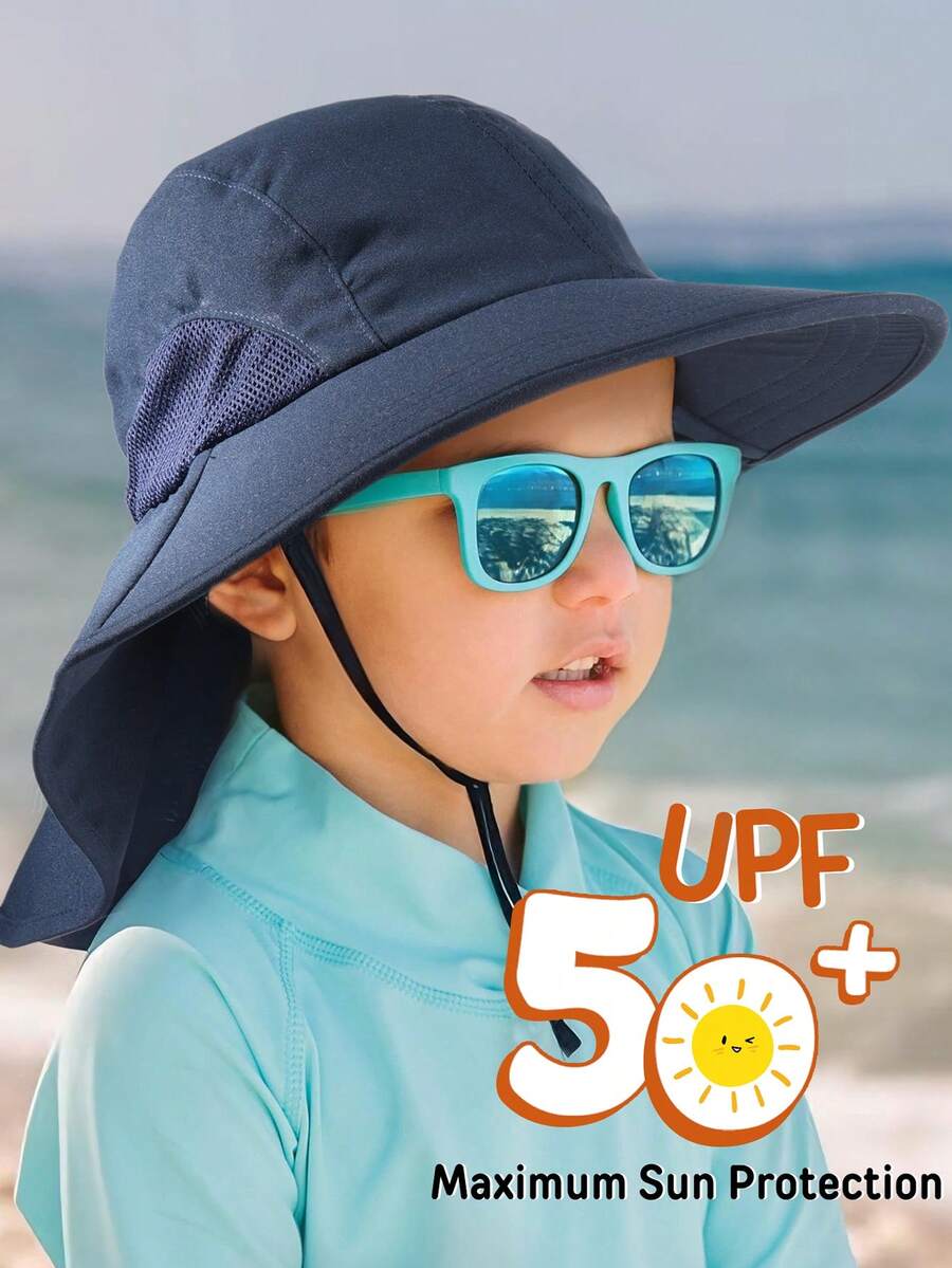 Baby Toddler Wide Brim Sun Hat with Neck Flap UPF Protection Beach and Travel Hat