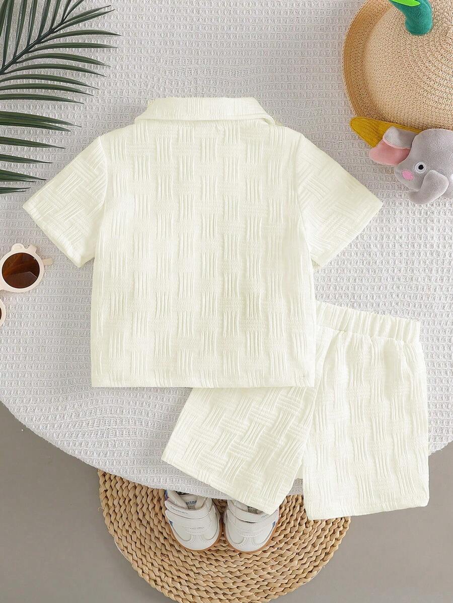 Baby Boy Cartoon Print Textured Shirt and Shorts 2 Piece Street Fashion Outfit Set