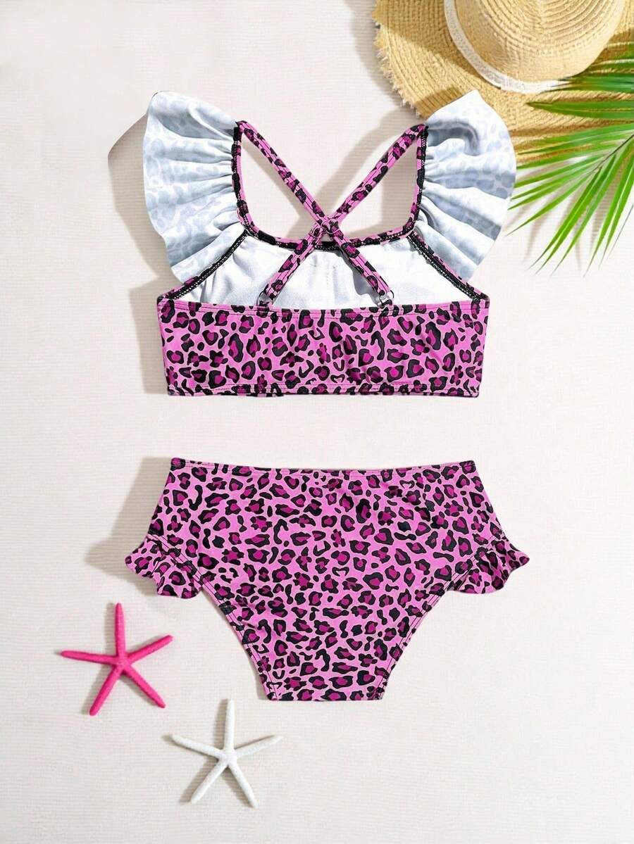Baby Girls Leopard Print Bikini Set With Ruffle Trim Cute Summer Swimwear