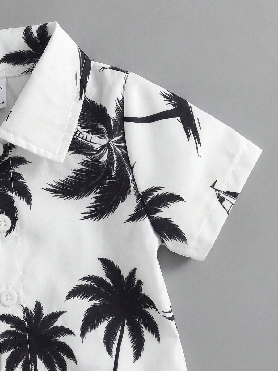 2pcs/Set Baby Boy Tropical Plant Pattern Vacation Outfit (6M-3T)