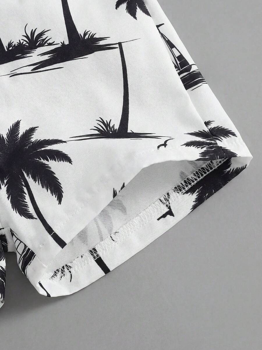 2pcs/Set Baby Boy Tropical Plant Pattern Vacation Outfit (6M-3T)