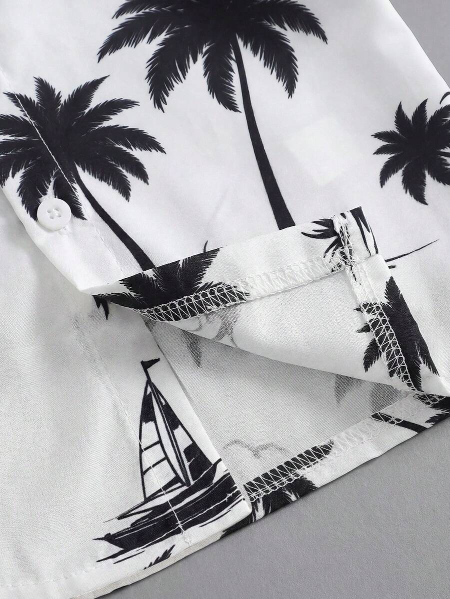 2pcs/Set Baby Boy Tropical Plant Pattern Vacation Outfit (6M-3T)