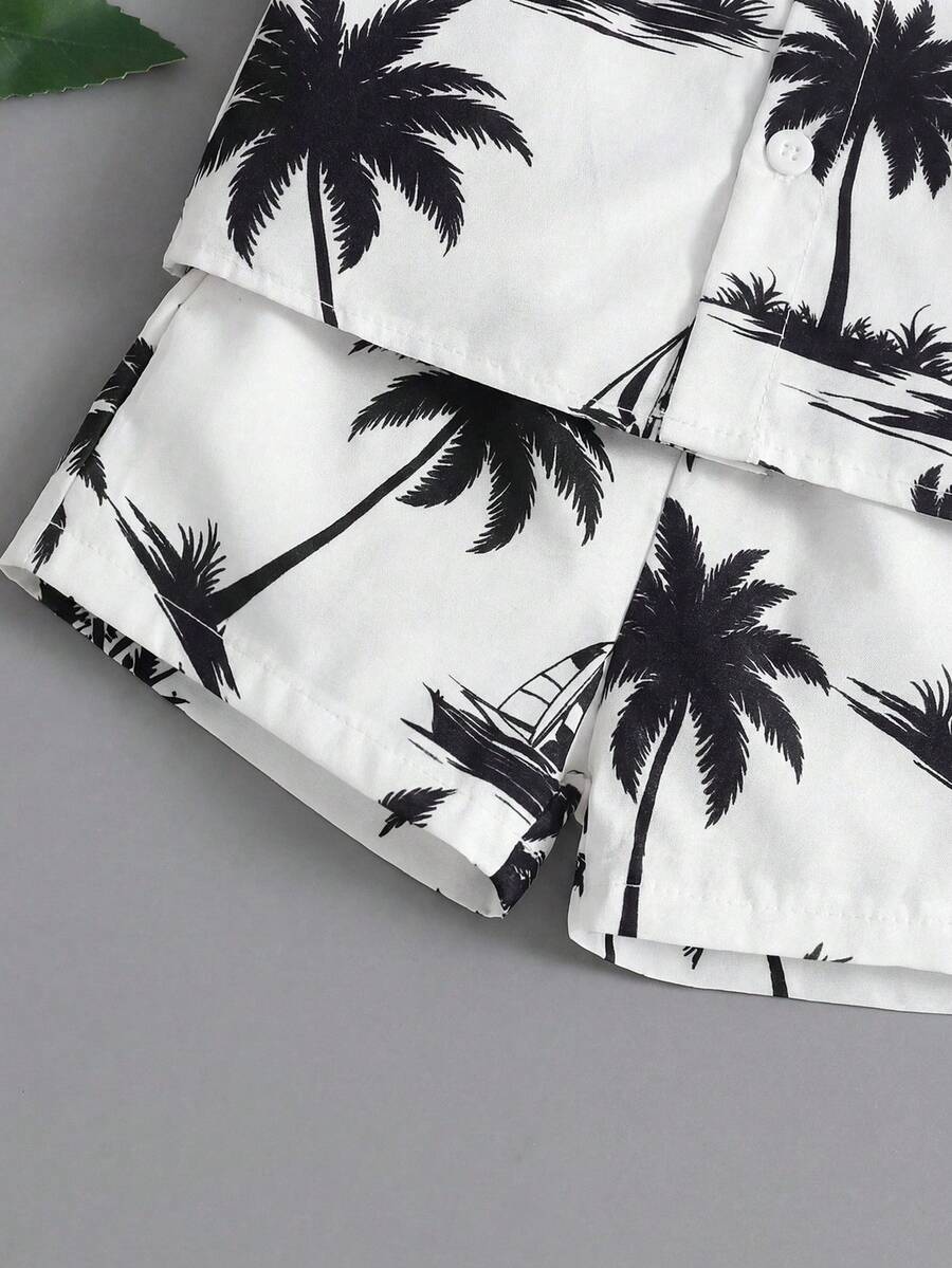 2pcs/Set Baby Boy Tropical Plant Pattern Vacation Outfit (6M-3T)