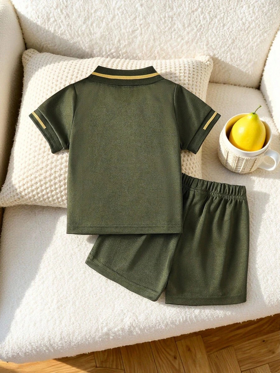 Playful Pals Baby Boy Letter Embroidery Polo and Shorts for Daily Wear