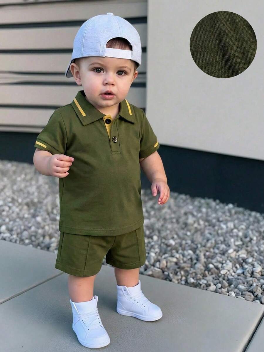 Playful Pals Baby Boy Letter Embroidery Polo and Shorts for Daily Wear