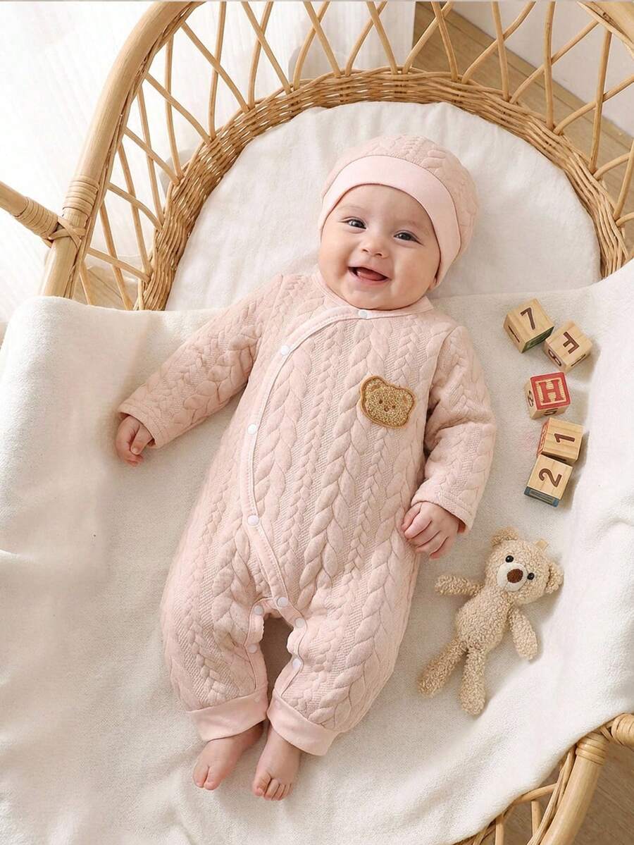 Baby Bear Print Casual Jumpsuit - Durable Fall Winter One-Piece for Infants