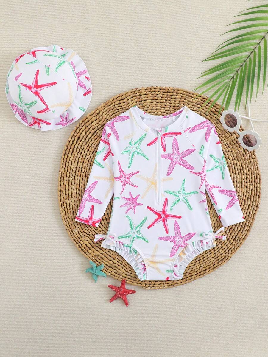 Toddler Girls Long Sleeve Butterfly One Piece Swimsuit Beach Vacation Outfit