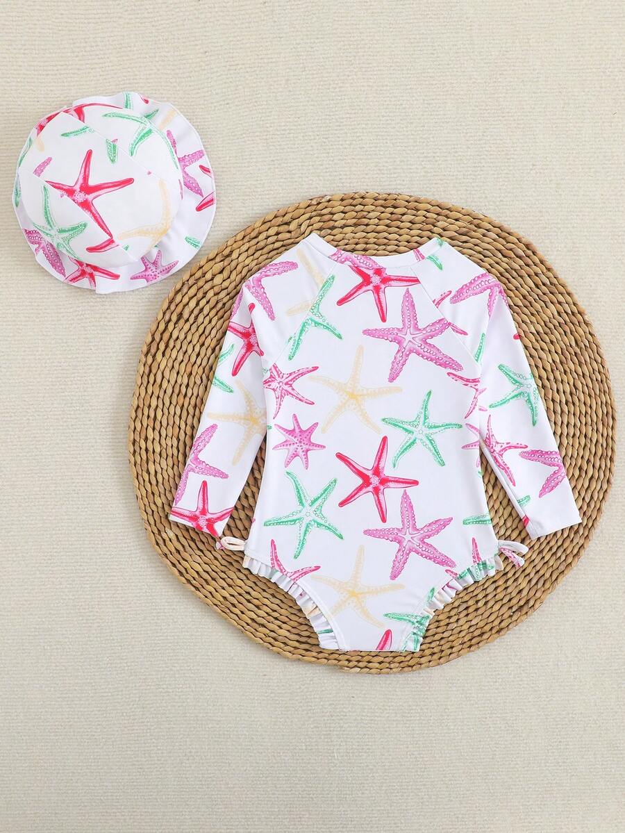 Toddler Girls Long Sleeve Butterfly One Piece Swimsuit Beach Vacation Outfit
