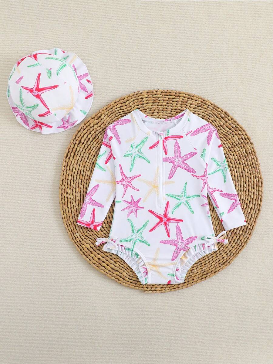 Toddler Girls Long Sleeve Butterfly One Piece Swimsuit Beach Vacation Outfit